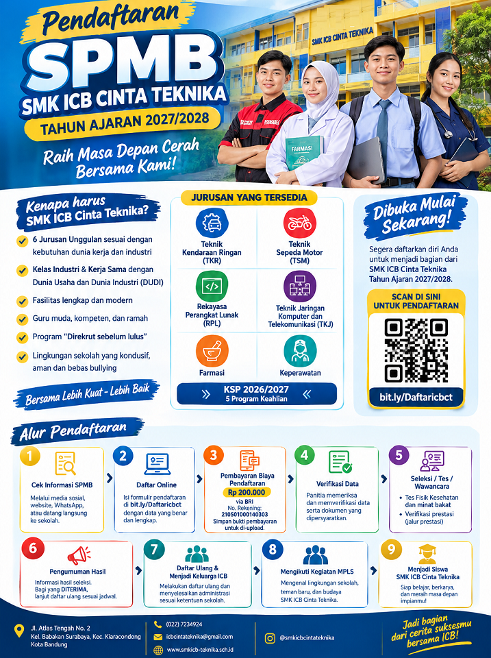 Pendaftaran SPMB SMK ICB Cinta Teknika Tahun Ajaran 2027/2028 Segera Dibuka